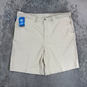 New Haggar Cool 18 Pro Chino Shorts Men's Size 46 Cream Beige Shorts